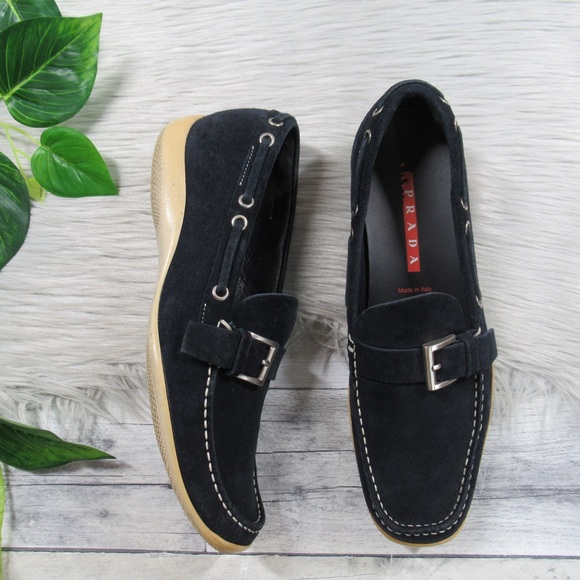 PRADA Navy Suede Loafers Women’s 39 US Size 9 - Picture 3 of 11